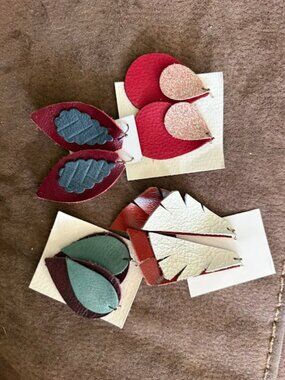 Lot of 4 Handmade Leather Earrings - Great Gift - Unique - Beautiful